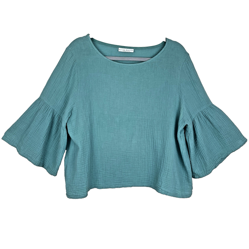 Bryn Walker Gauze Top Size Small Turquoise Cotton Boxy Relaxed Beachy Lagenlook